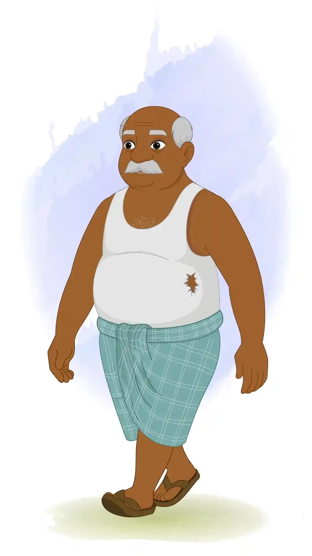 Indian Old Poor Man Walking One Third Animated Vector Cartoon Character AKA Kallu