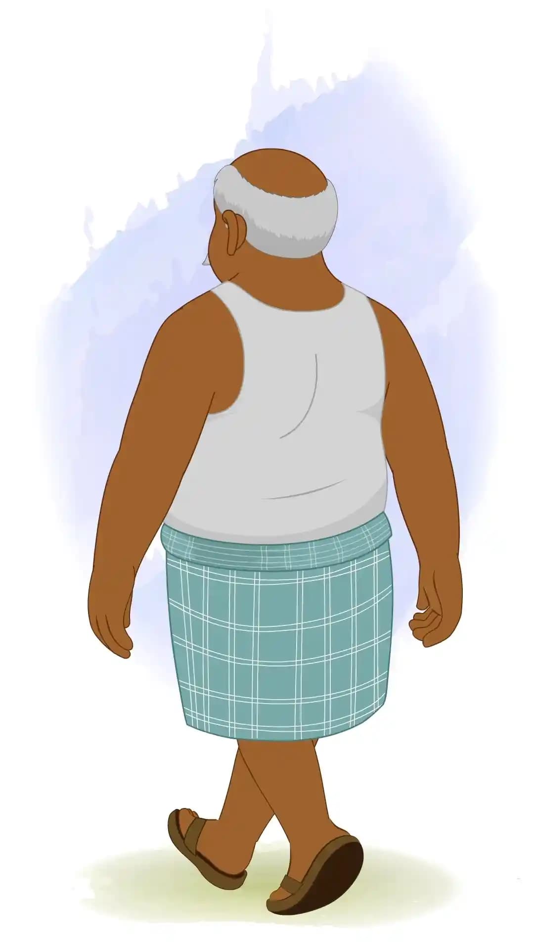 Indian Old Poor Man Walking Back Third Animated Vector Cartoon Character AKA Kallu