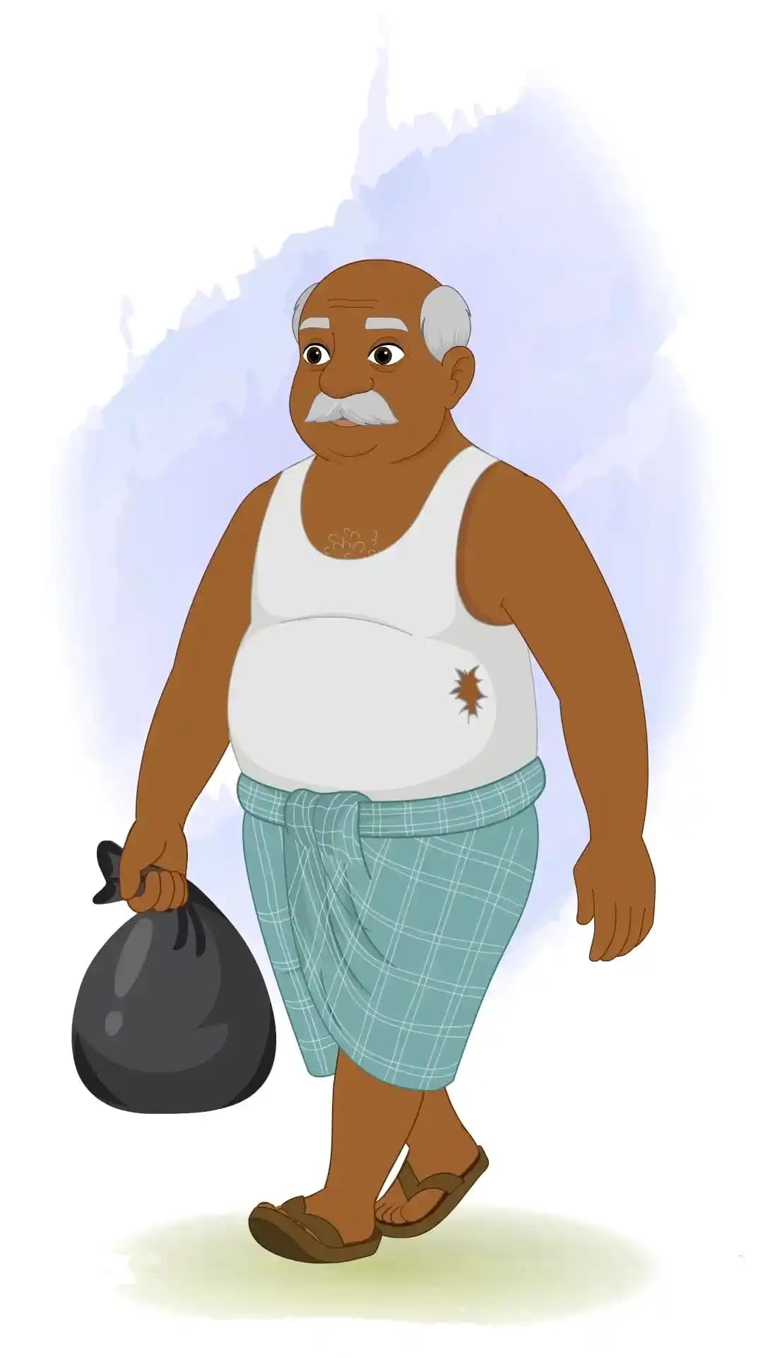 Indian Old Poor Man Walking With Garbage Bag Animated Vector Cartoon Character AKA Kallu