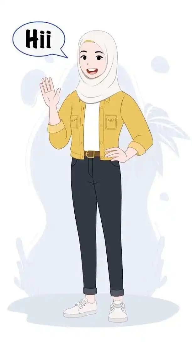An arabian muslim female hijab character saying hi animated vector AKA Inaya