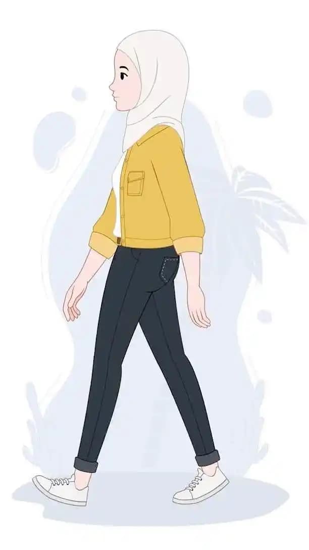 An arabian muslim female hijab character animated side walk cycle vector AKA Inaya