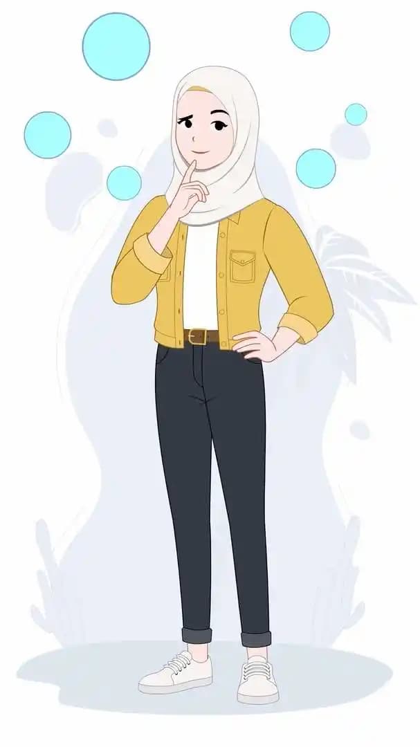 An arabian muslim female hijab character animated thinking pose vector AKA Inaya