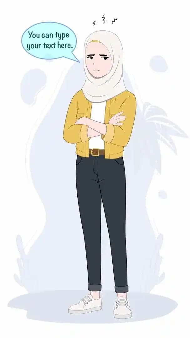 An arabian muslim female hijab character annoyed animated vector pose AKA Inaya