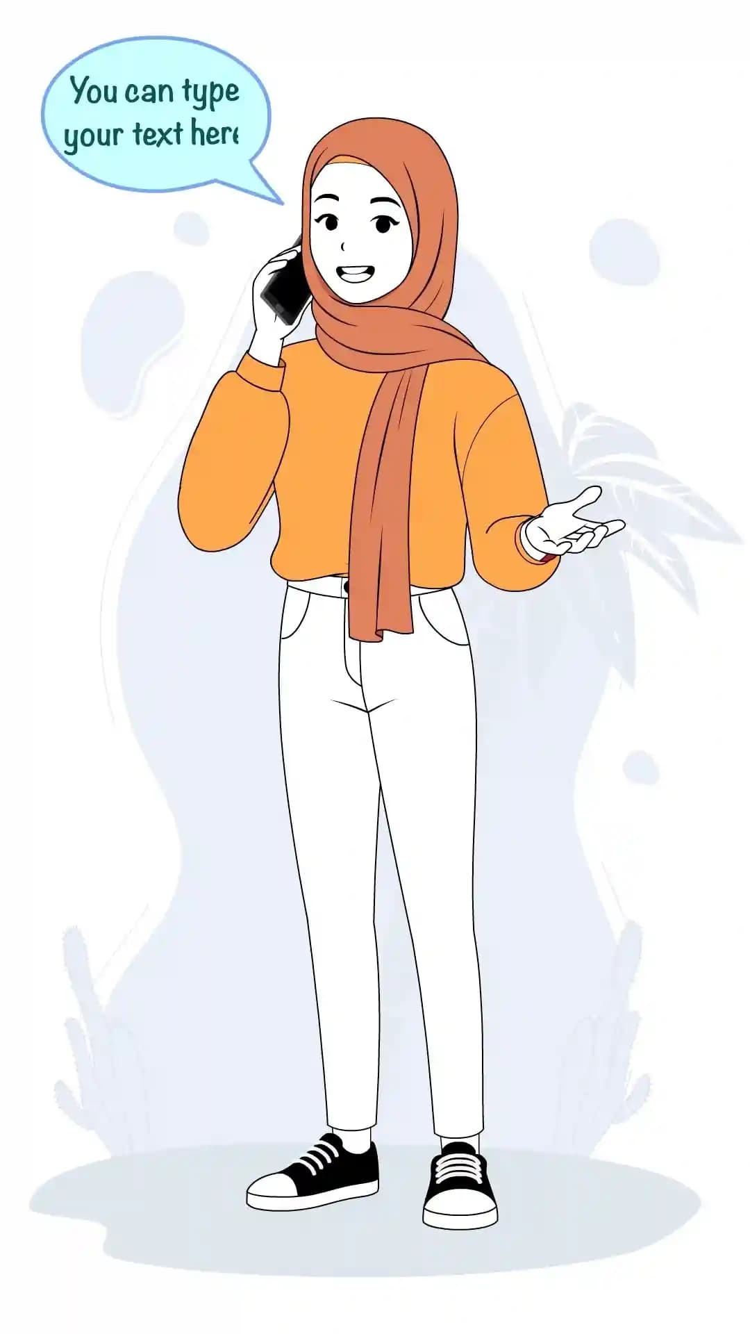 Cute Hijab Girl Talking on Phone Animated Vector Cartoon Character AKA Aasma