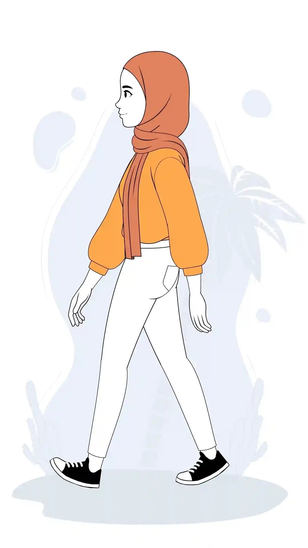 Cute Hijab Girl Side Walking Animated Vector Cartoon Character AKA Aasma