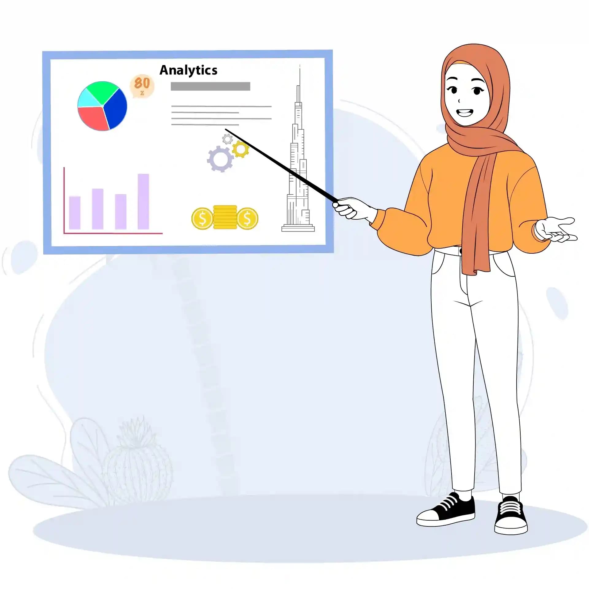 Cute Hijab Girl Presentation Animated Vector Cartoon Character AKA Aasma
