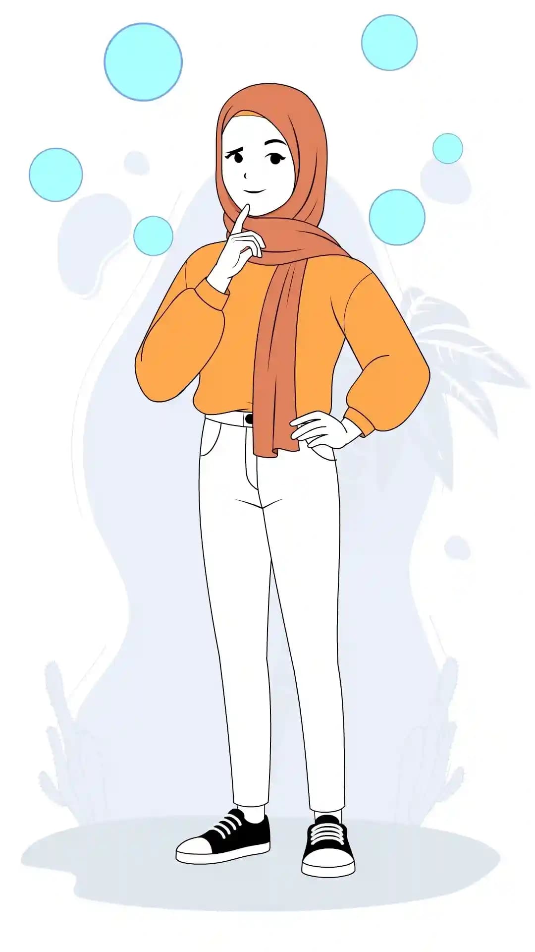 Cute Hijab Girl Thinking Animated Vector Cartoon Character AKA Aasma