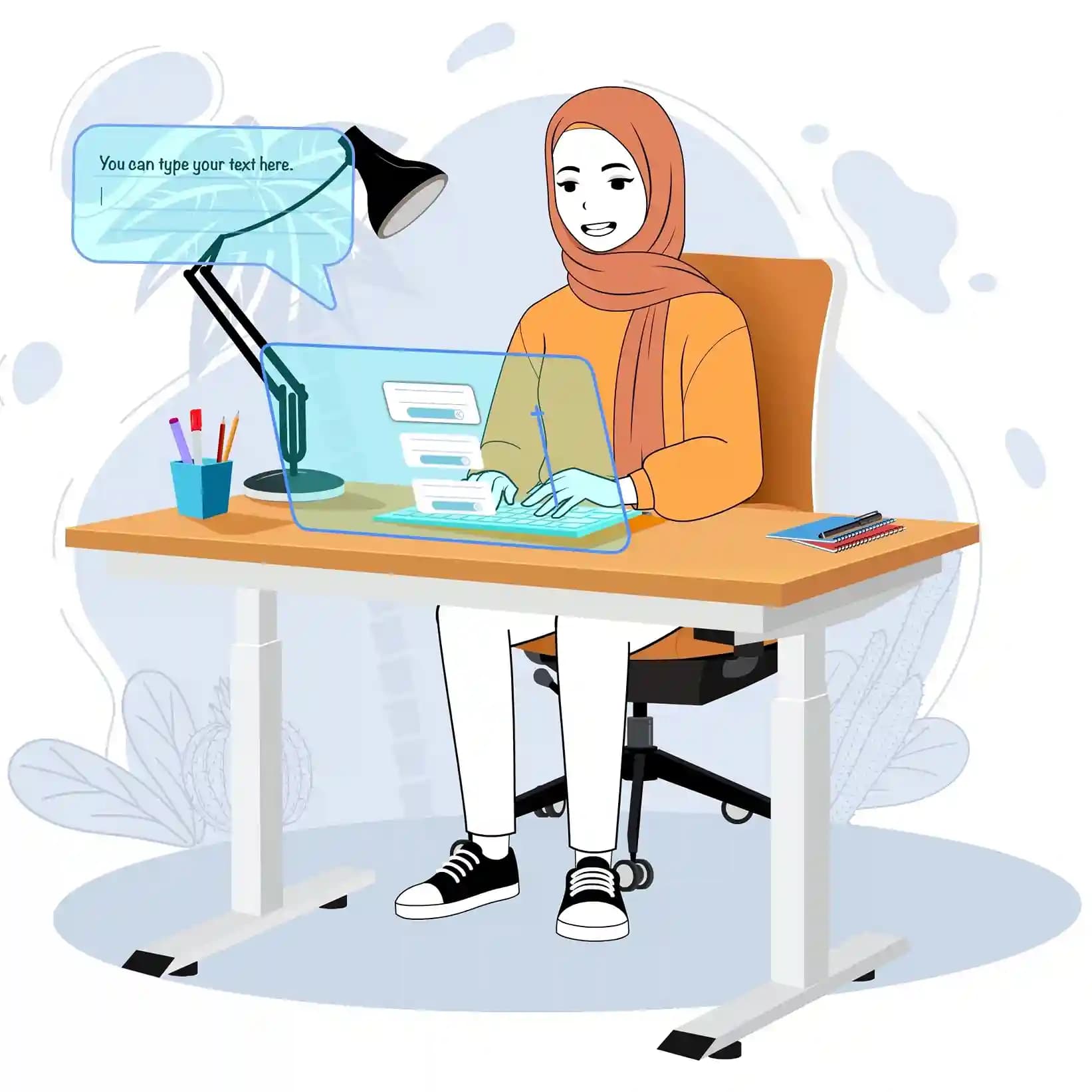 Cute Hijab Girl Working Animated Vector Cartoon Character AKA Aasma