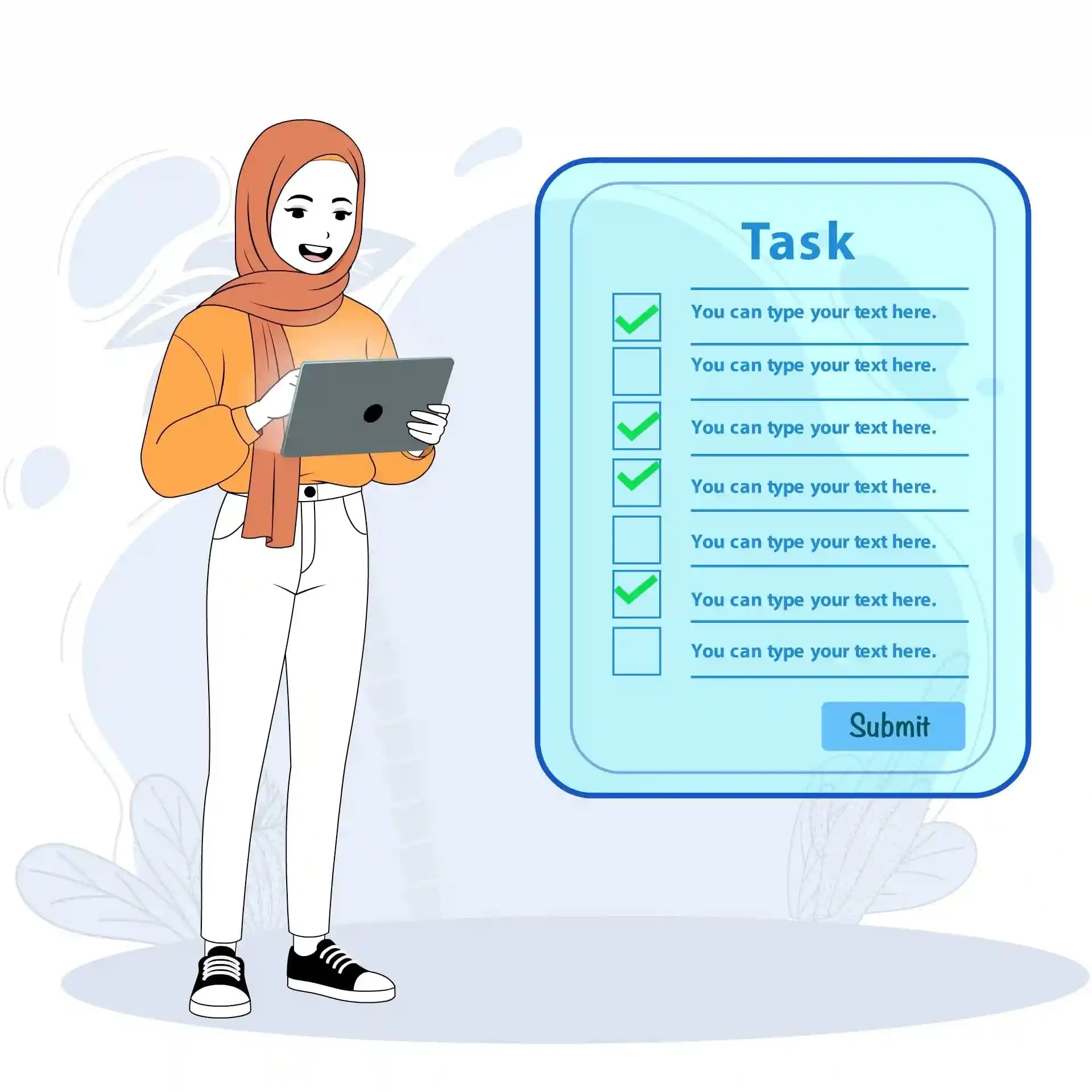 Cute Hijab Girl Using Tablet Animated Vector Cartoon Character AKA Aasma