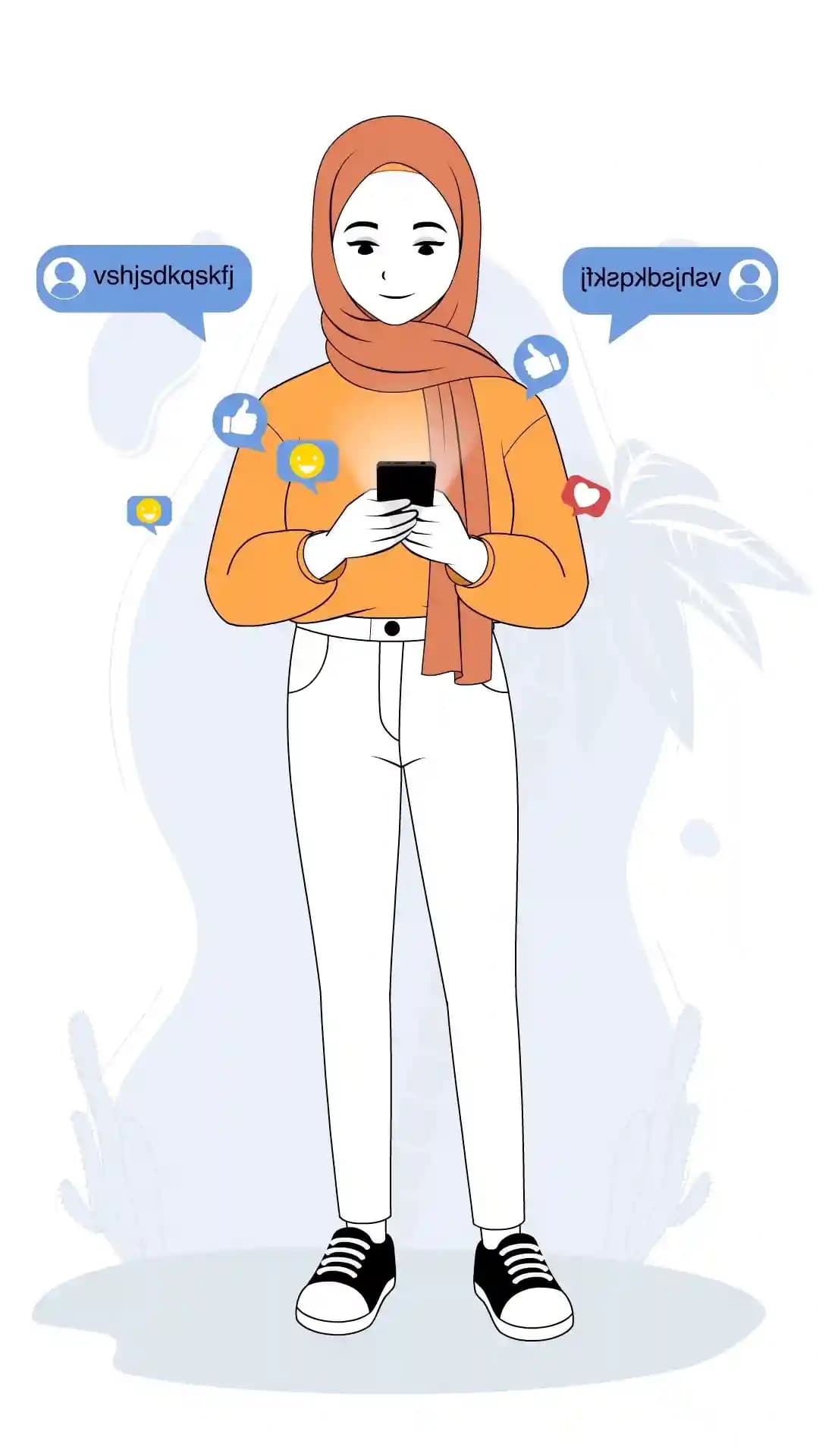 Cute Hijab Girl Using Phone Animated Vector Cartoon Character AKA Aasma