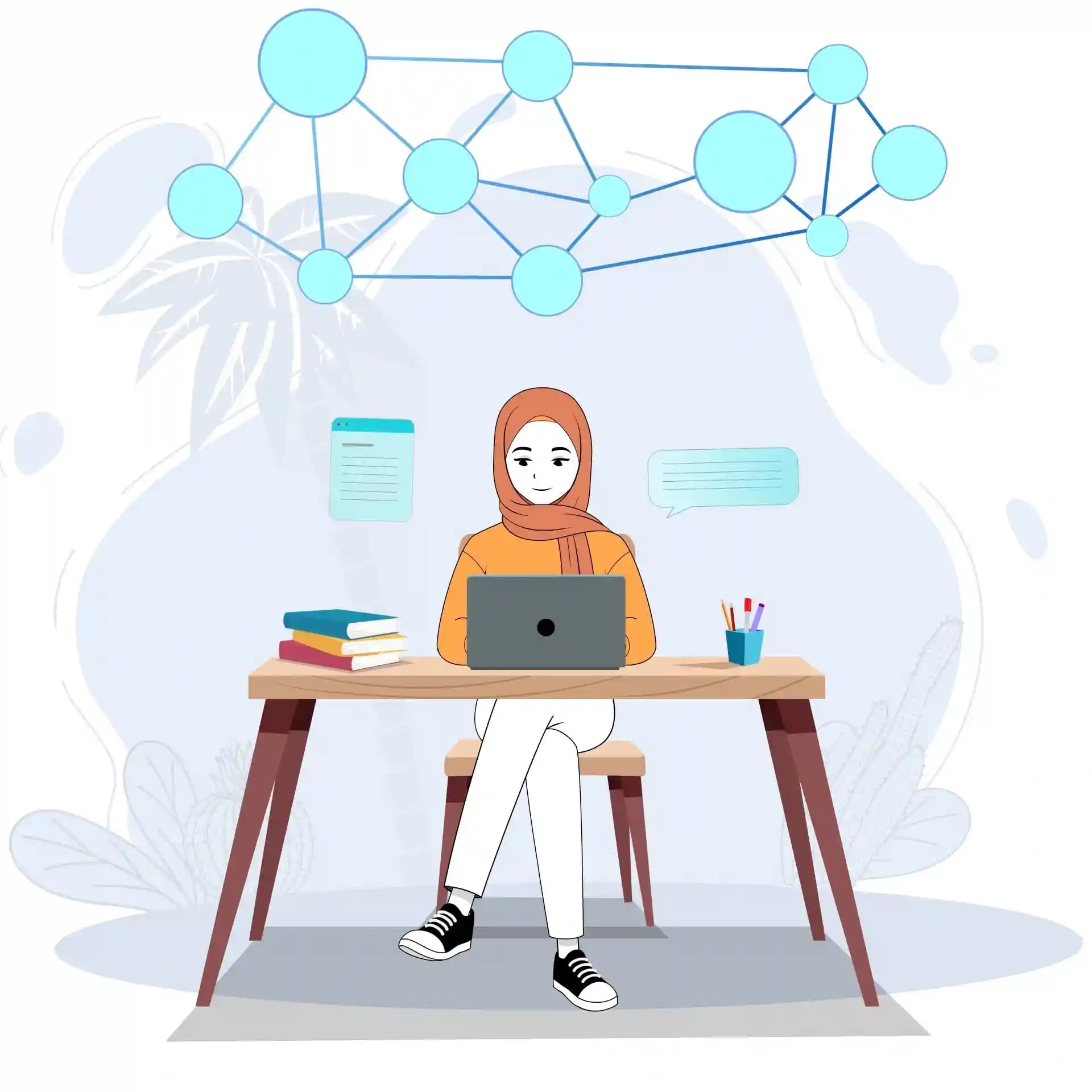 Cute Hijab Girl Studying on Laptop Animated Vector Cartoon Character AKA Aasma