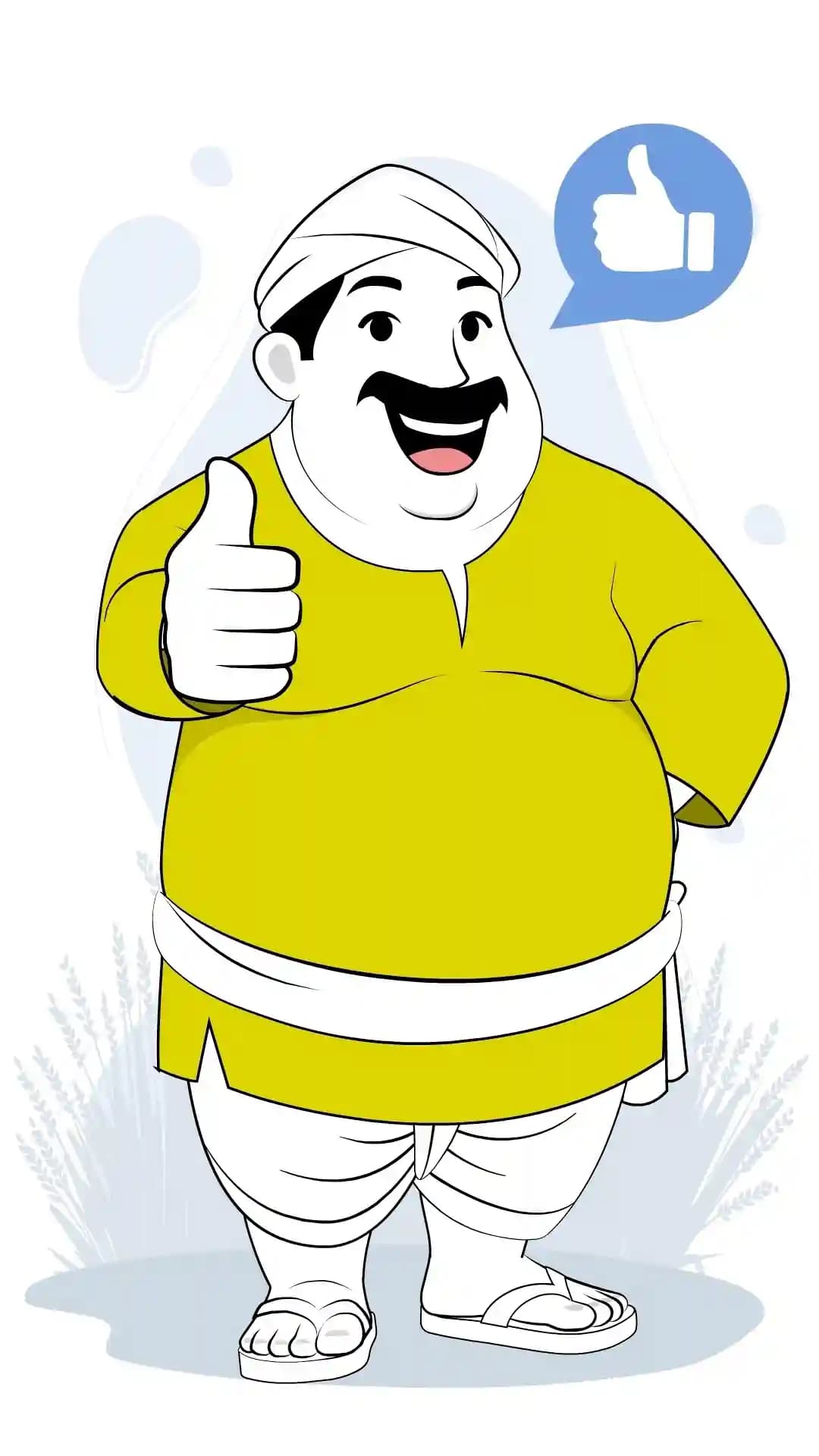 Village Fat Man Thumbs Up Animated Vector Cartoon Character AKA Moti Lal