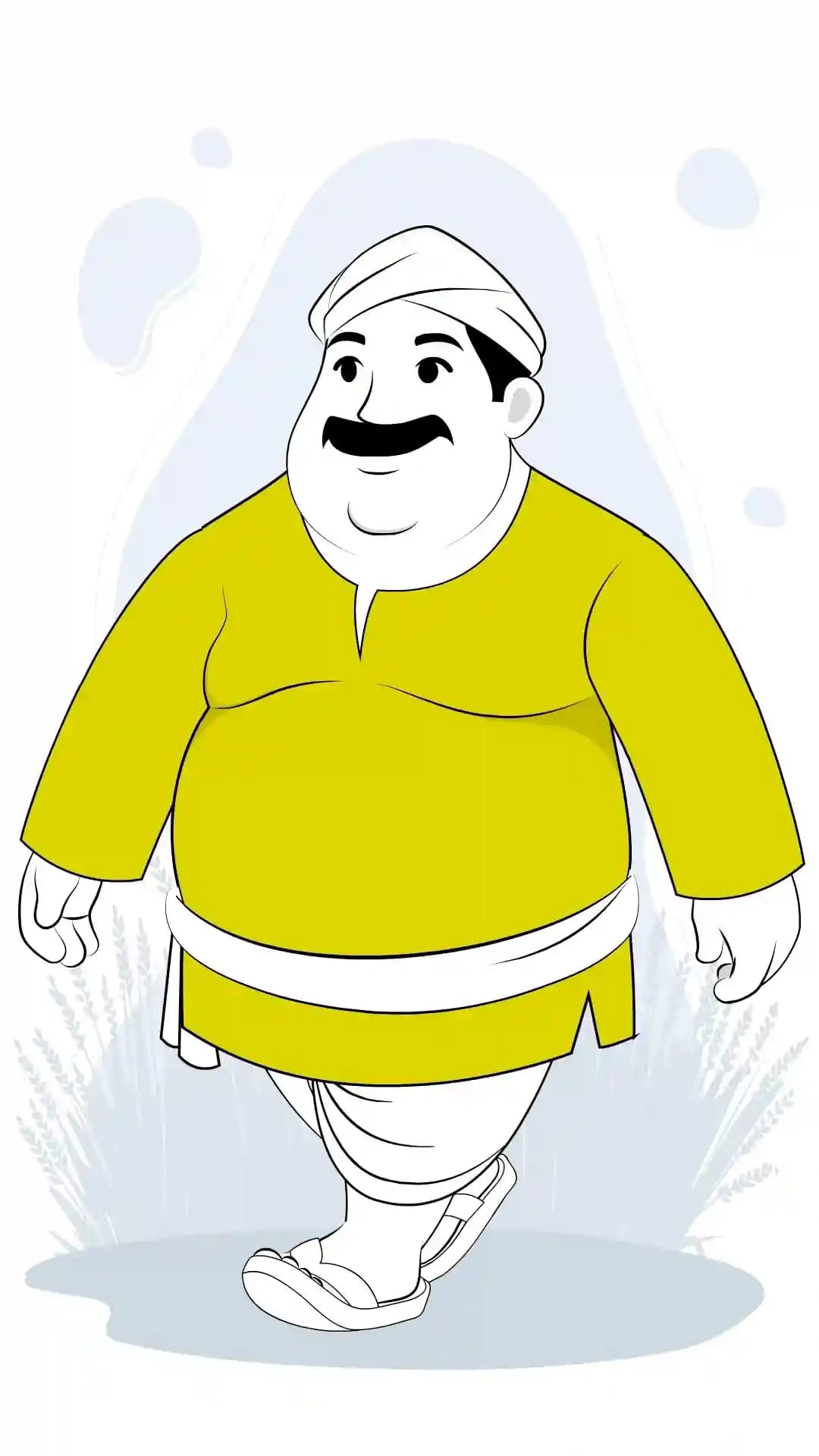 Village Fat Man Walking One Third Animated Vector Cartoon Character AKA Moti Lal