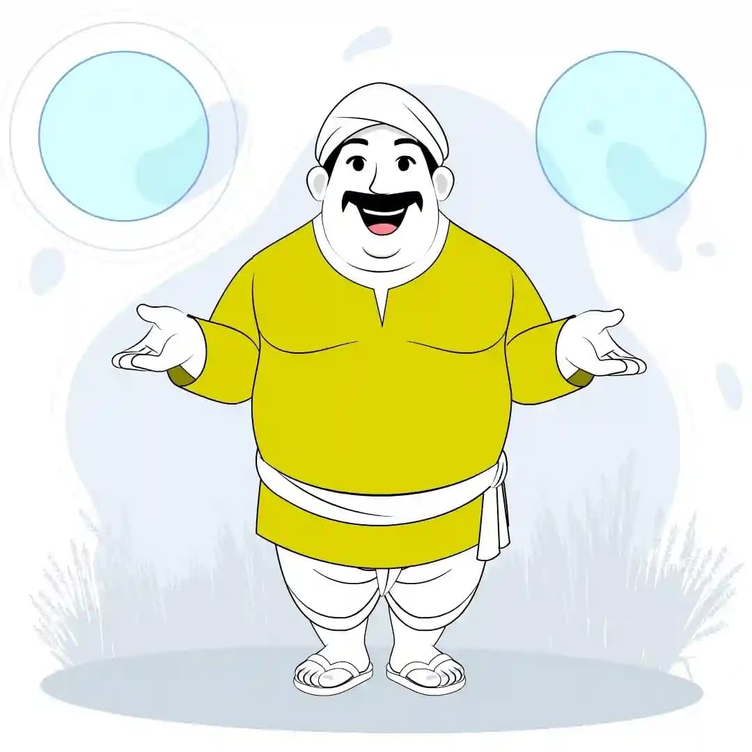 Village Fat Man Front Talking Animated Vector Cartoon Character AKA Moti Lal