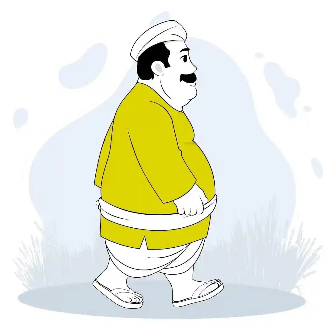Village Fat Man Side Walk Animated Vector Cartoon Character AKA Moti Lal