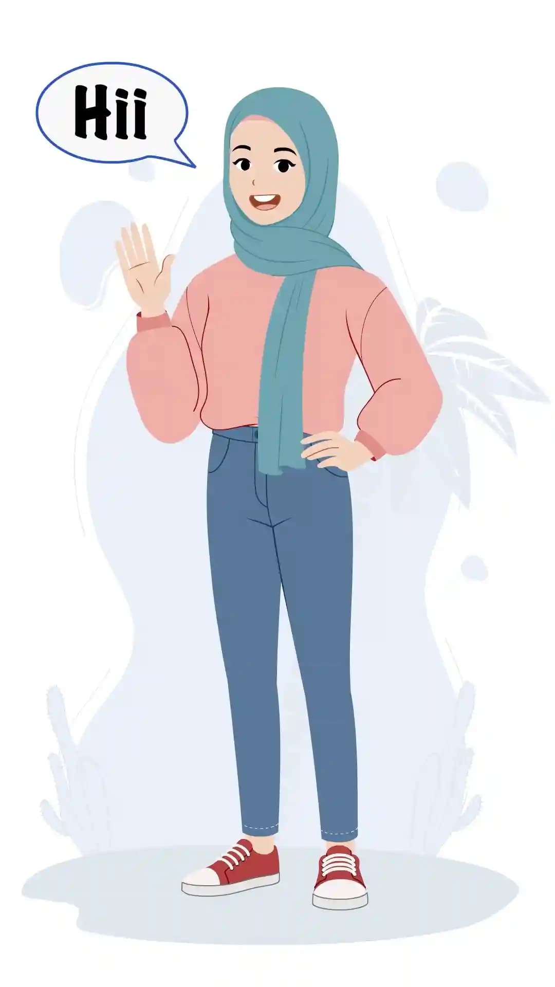Pretty Hijab Girl Saying Hello Animated Vector Cartoon Character AKA Nazma