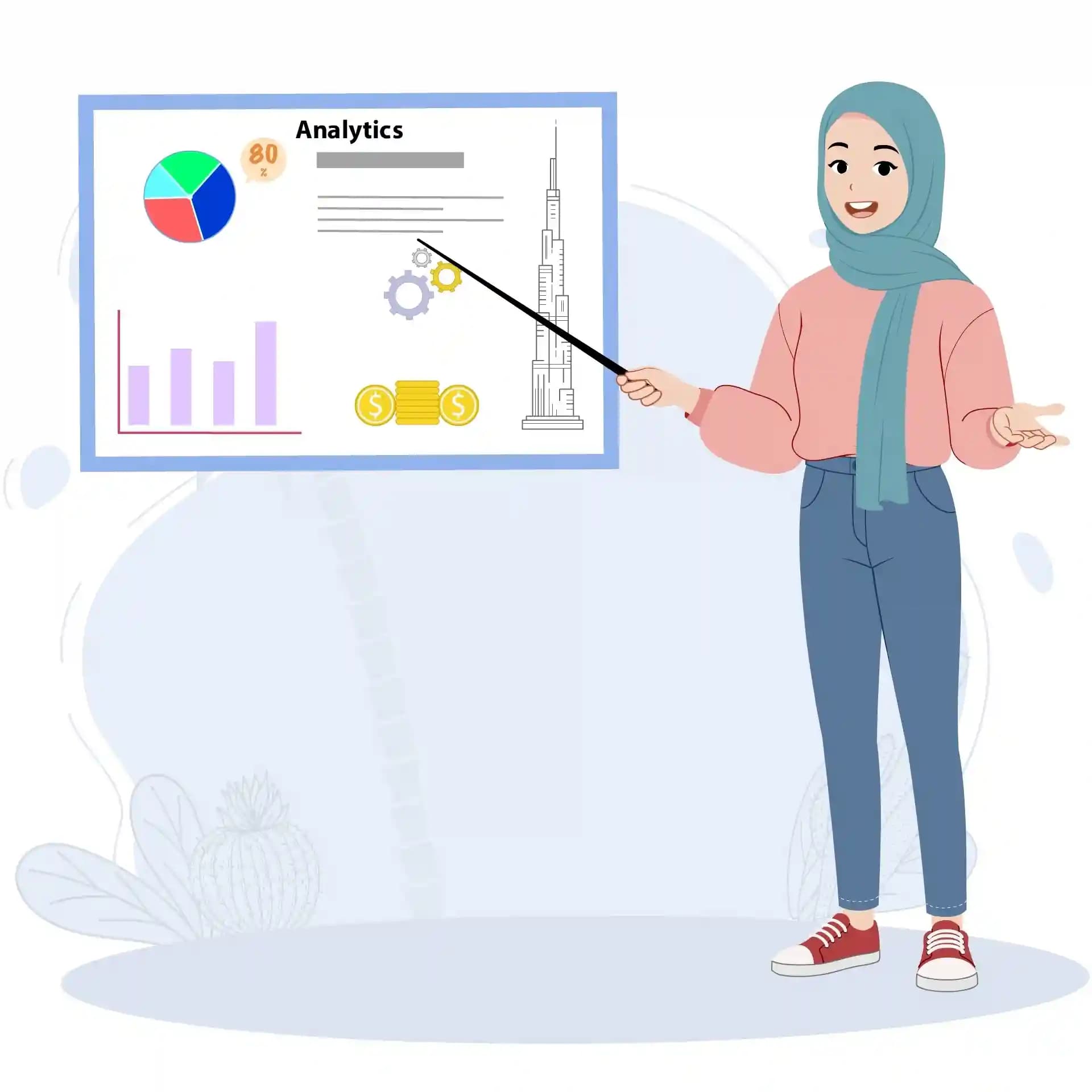 Pretty Hijab Girl Presentation Animated Vector Cartoon Character AKA Nazma