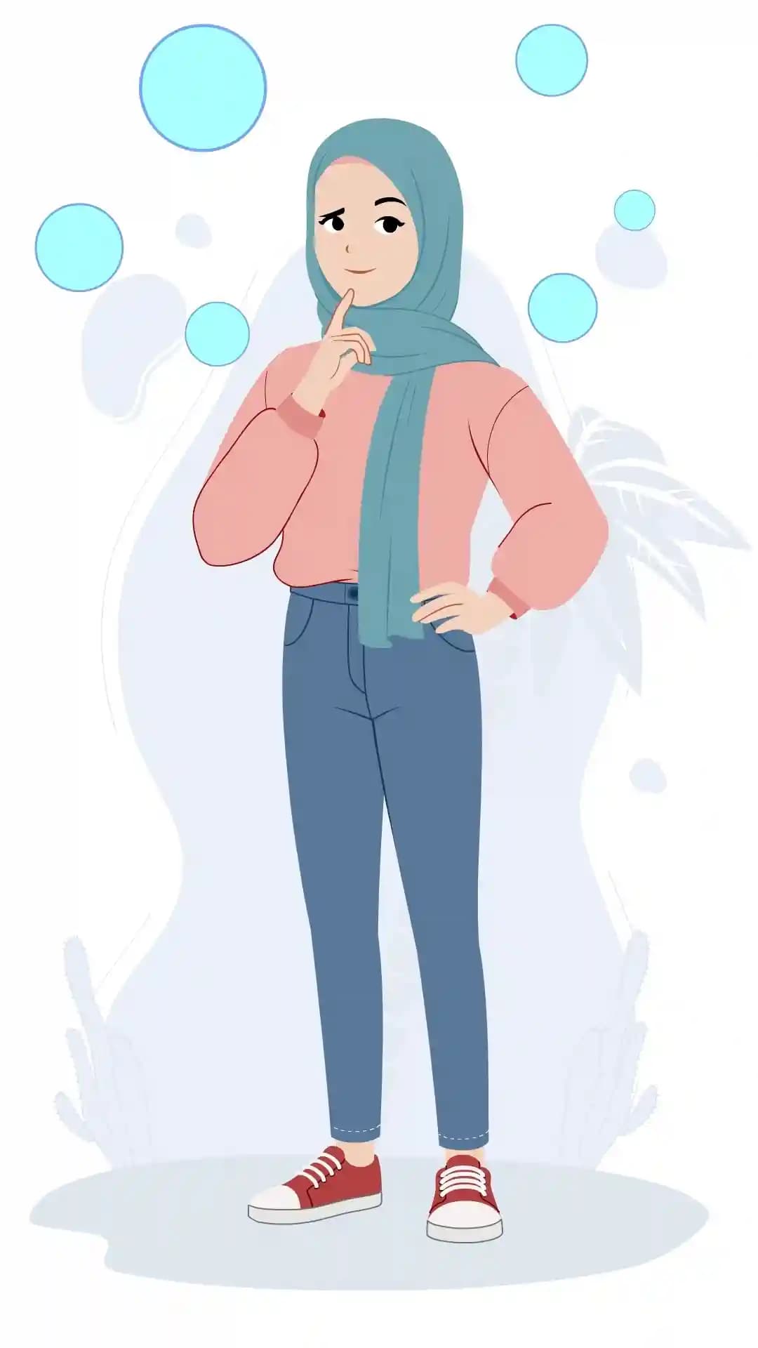 Pretty Hijab Girl Thinking Animated Vector Cartoon Character AKA Nazma