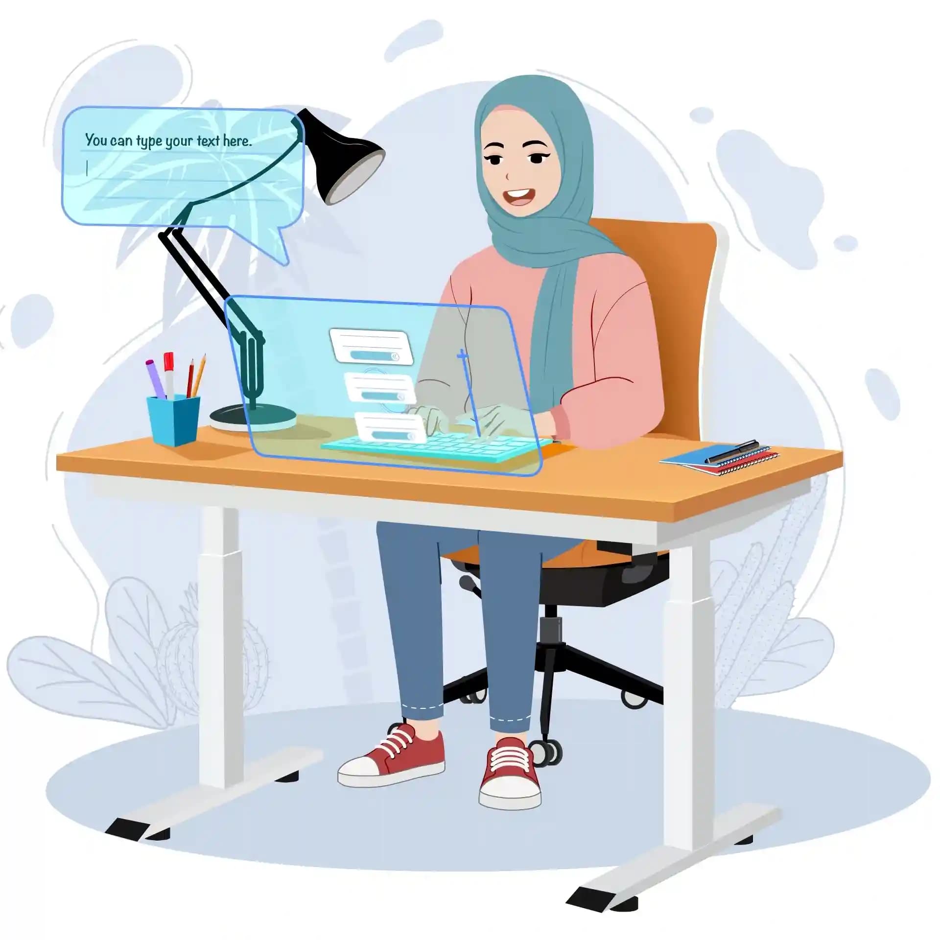 Pretty Hijab Girl Working Animated Vector Cartoon Character AKA Nazma