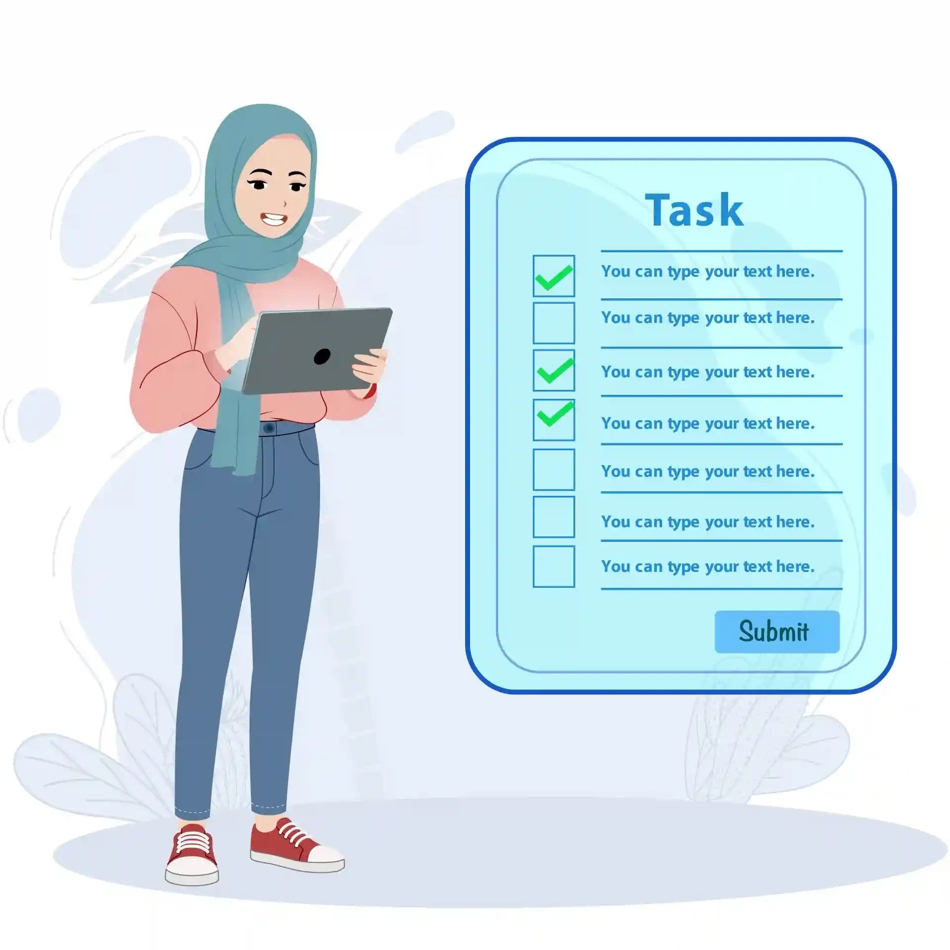 Pretty Hijab Girl Using Tablet Animated Vector Cartoon Character AKA Nazma