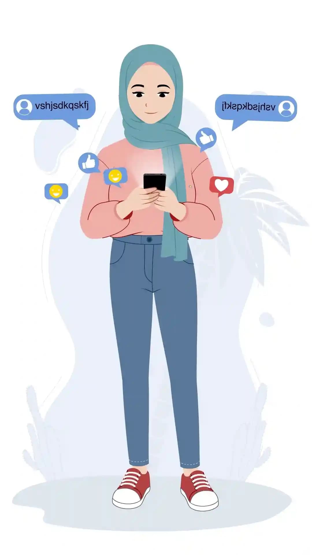 Pretty Hijab Girl Using Phone Animated Vector Cartoon Character AKA Nazma