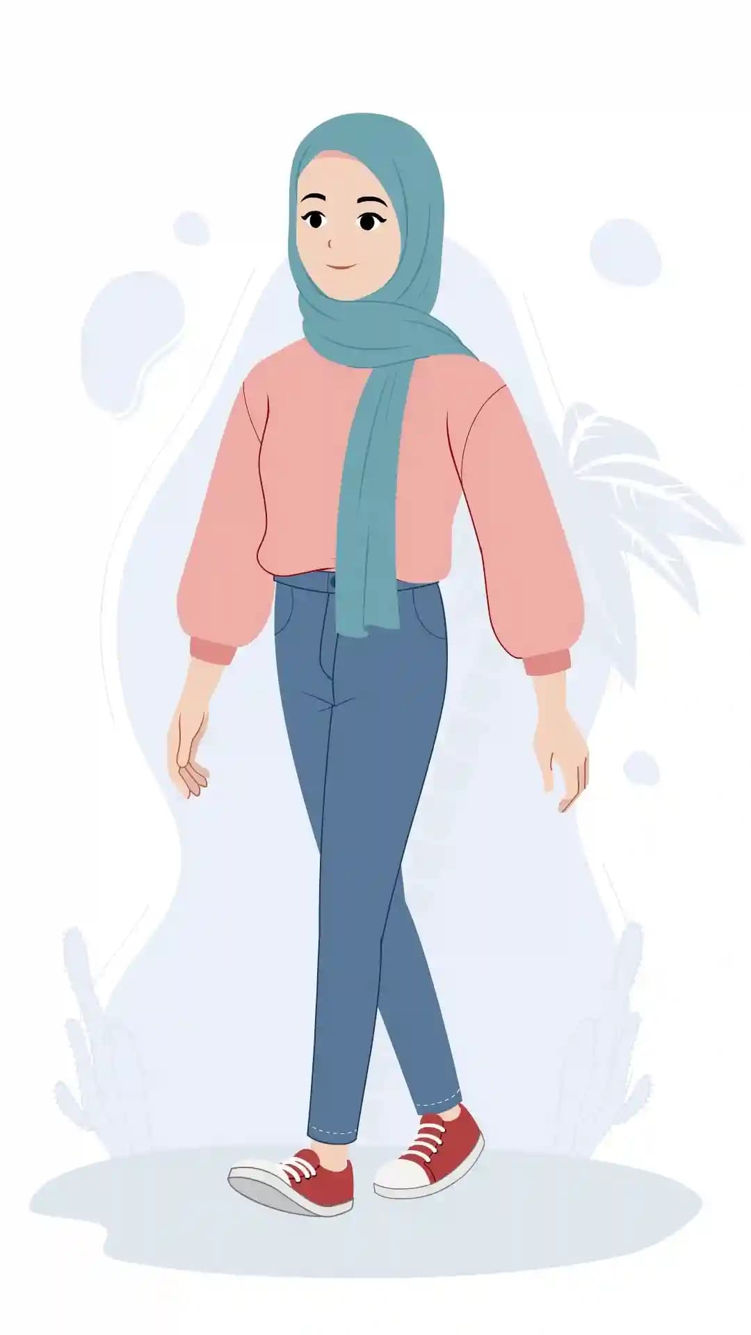 Pretty Hijab Girl One Third Walk Animated Vector Cartoon Character AKA Nazma