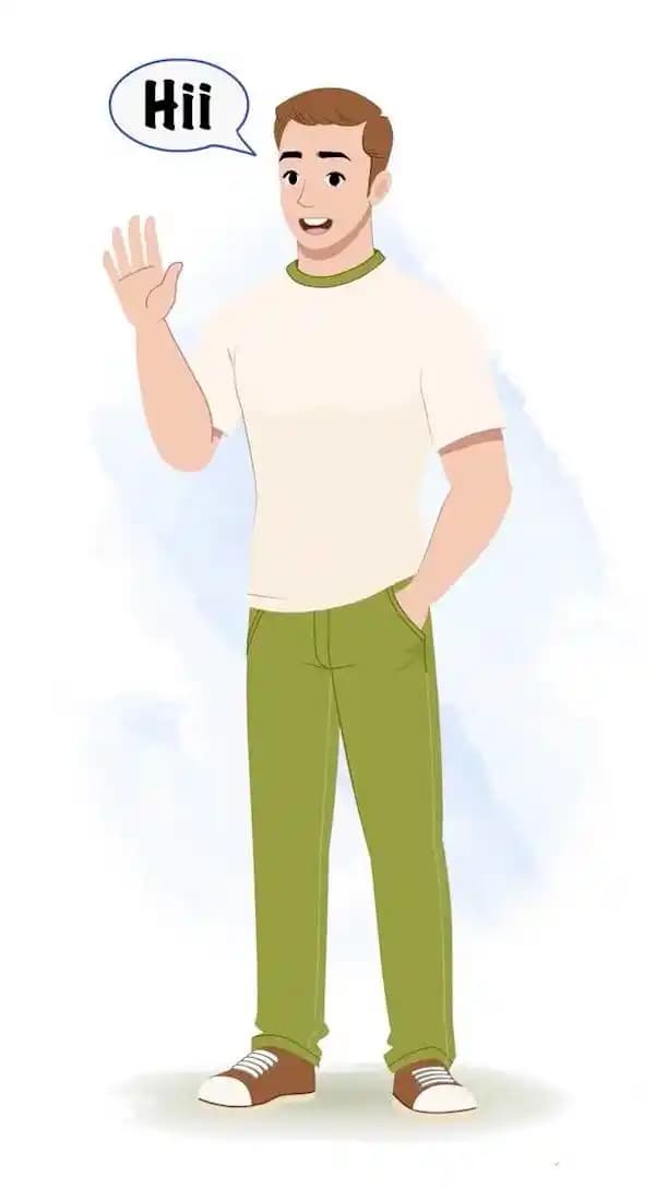 A 2d cartoon casual man saying hi animated character vector AKA Andros