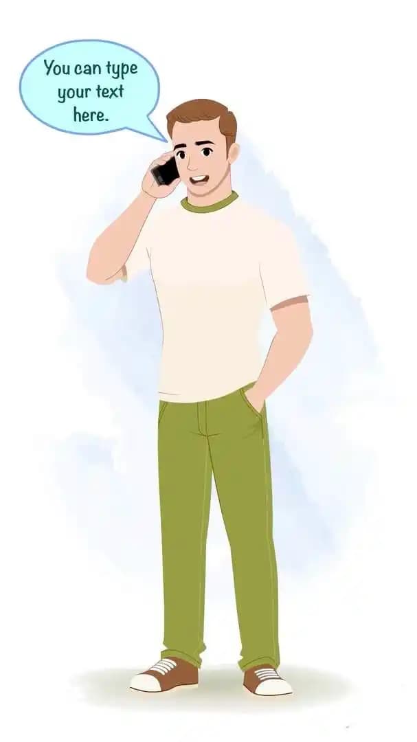 A 2d cartoon casual man animated character talking on phone vector AKA Andros