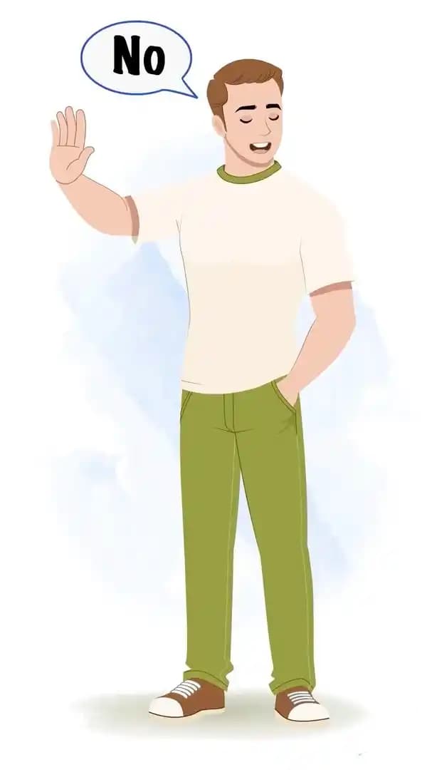 A 2d cartoon casual man animated character saying no pose vector AKA Andros