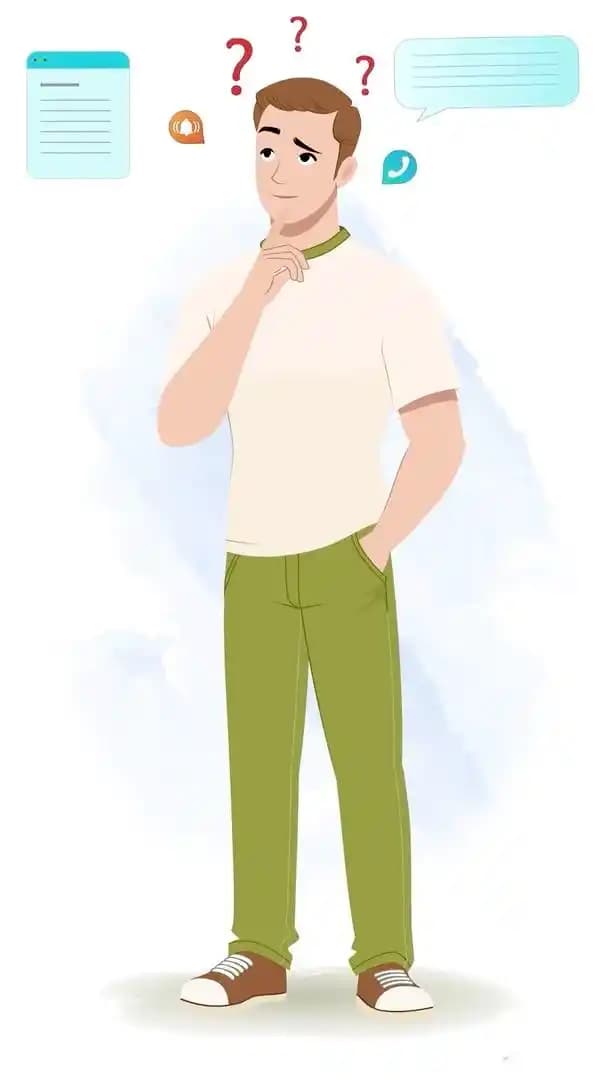 A 2d cartoon casual man animated character thinking pose vector AKA Andros