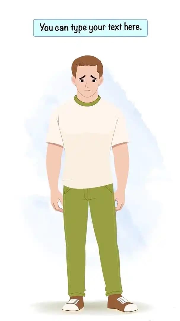 A 2d cartoon casual man animated character sad pose vector AKA Andros