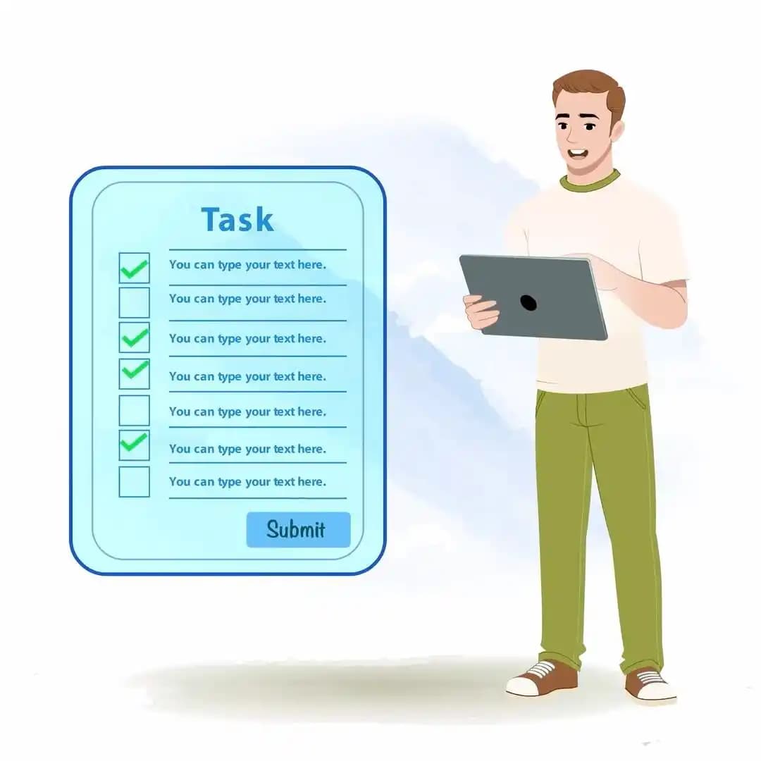 A 2d cartoon casual man animated character using tablet vector AKA Andros