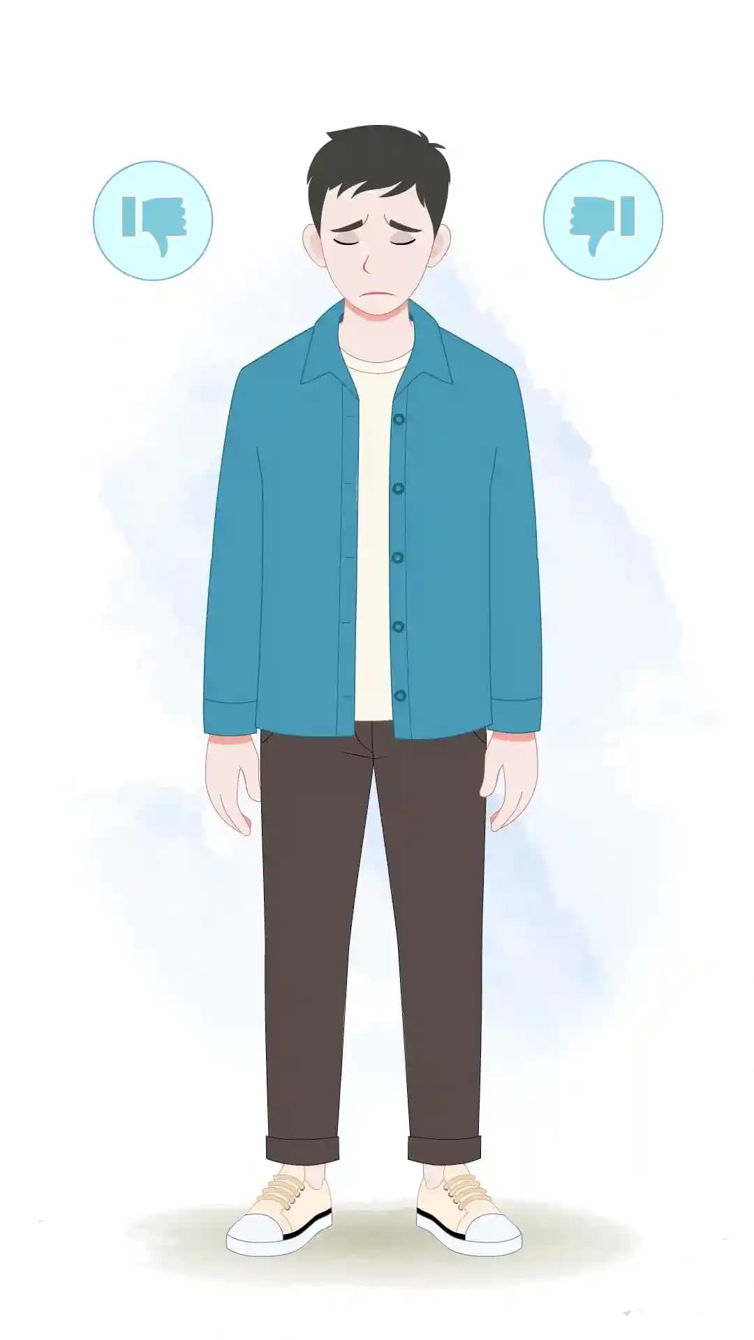 Casual man front sad animated vector cartoon character AKA Daniel