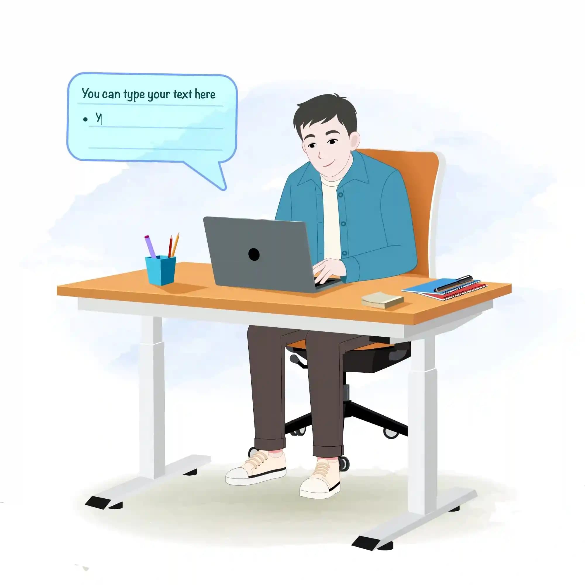 Casual man working on computer animated vector cartoon character AKA Daniel