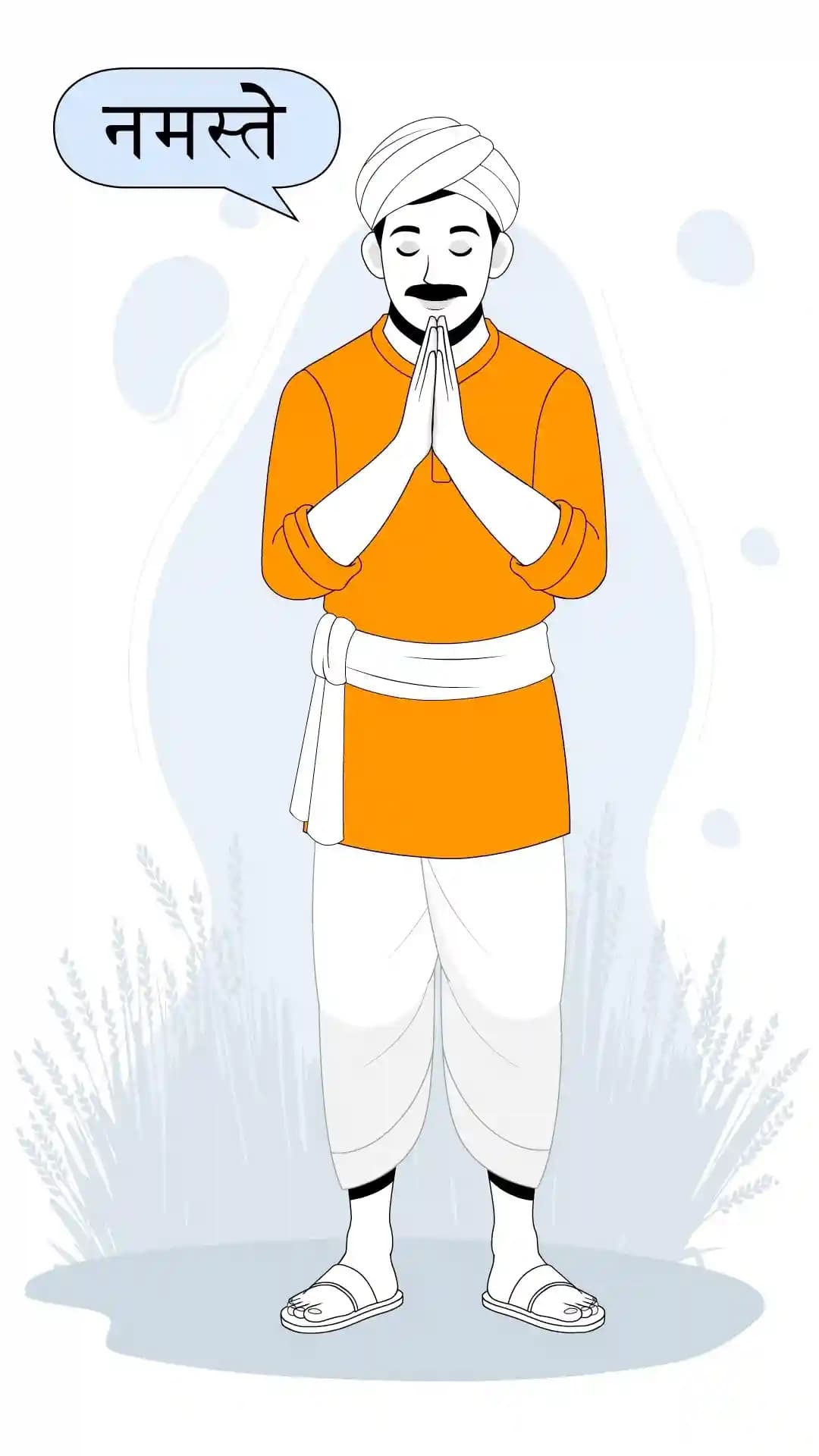 Indian villager man greeting namaste animated vector cartoon character AKA Vijay