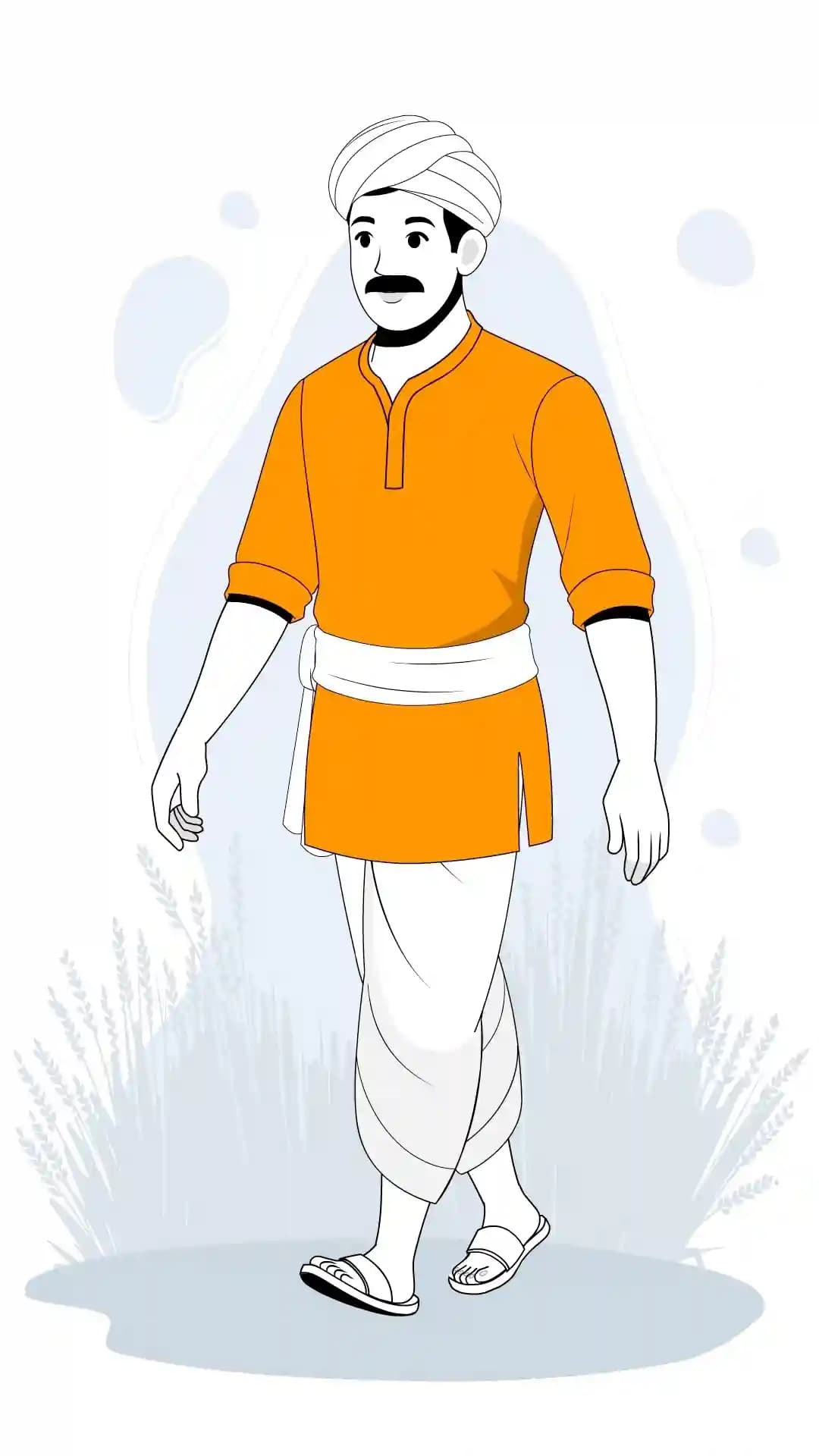 Indian villager man one third walking animated vector cartoon character AKA Vijay