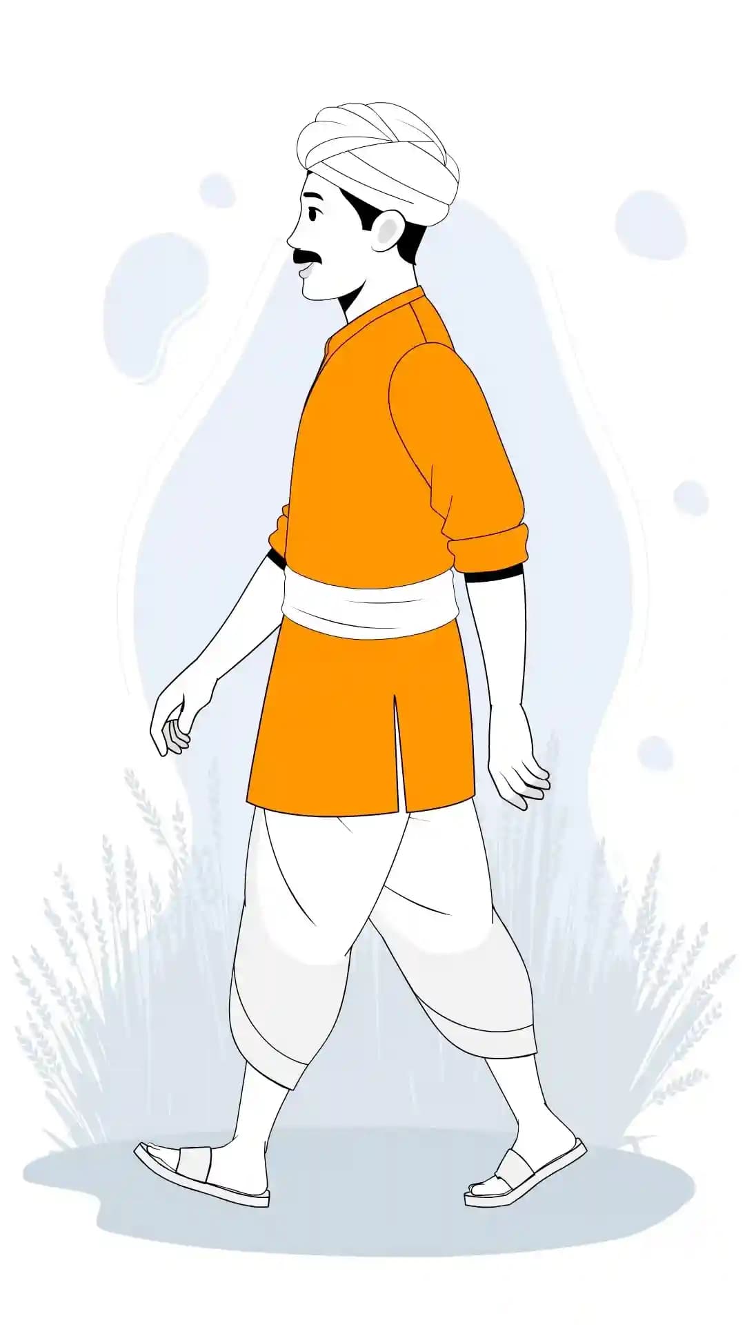 Indian villager man side walking animated vector cartoon character AKA Vijay