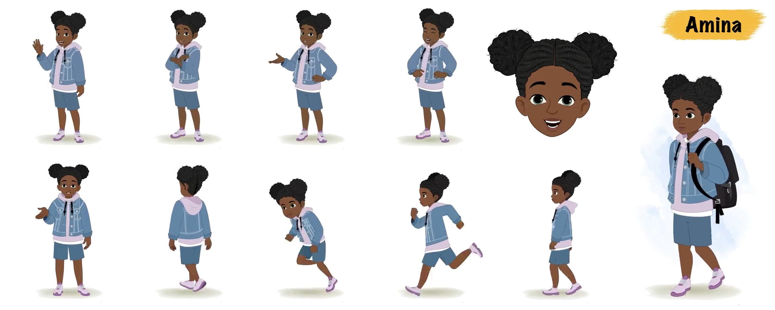 African American animated character vector animated mode sheet AKA Amina