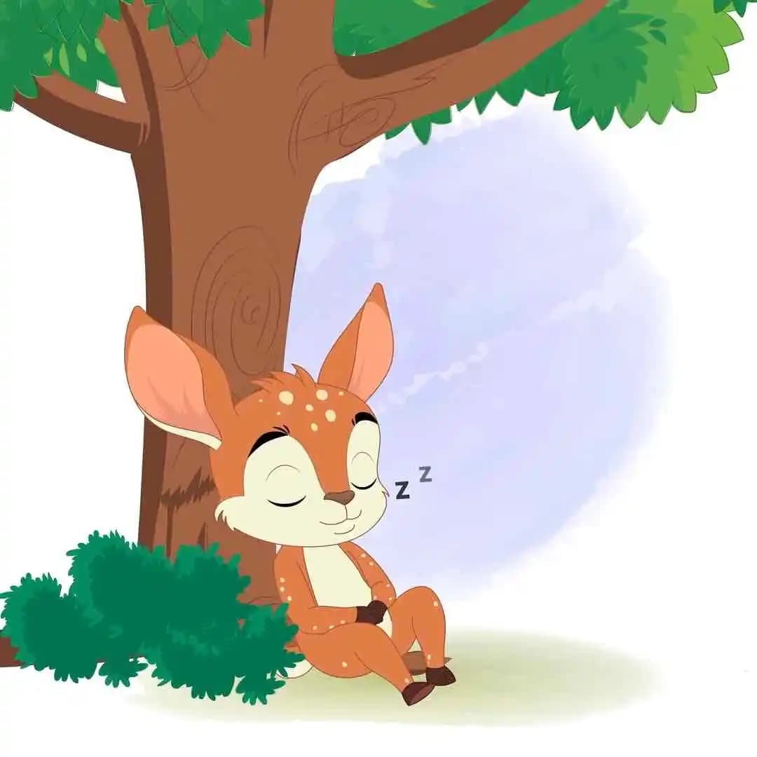 A 2d animated deer cartoon character sleeping vector pose AKA Dery The Antilope