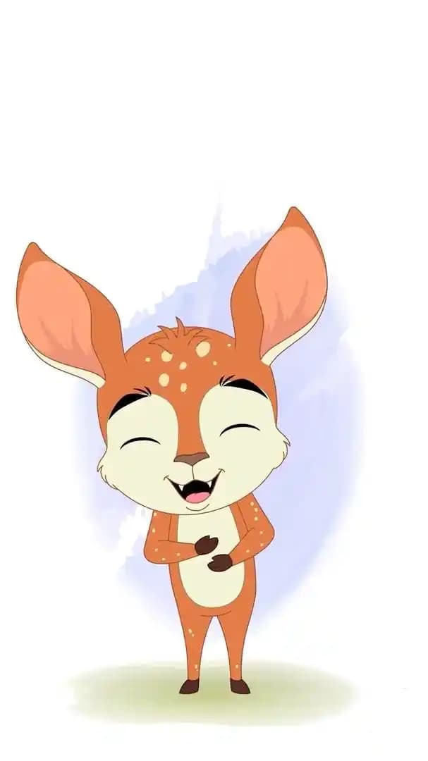 A 2d animated deer cartoon character laughing vector pose AKA Dery The Antilope