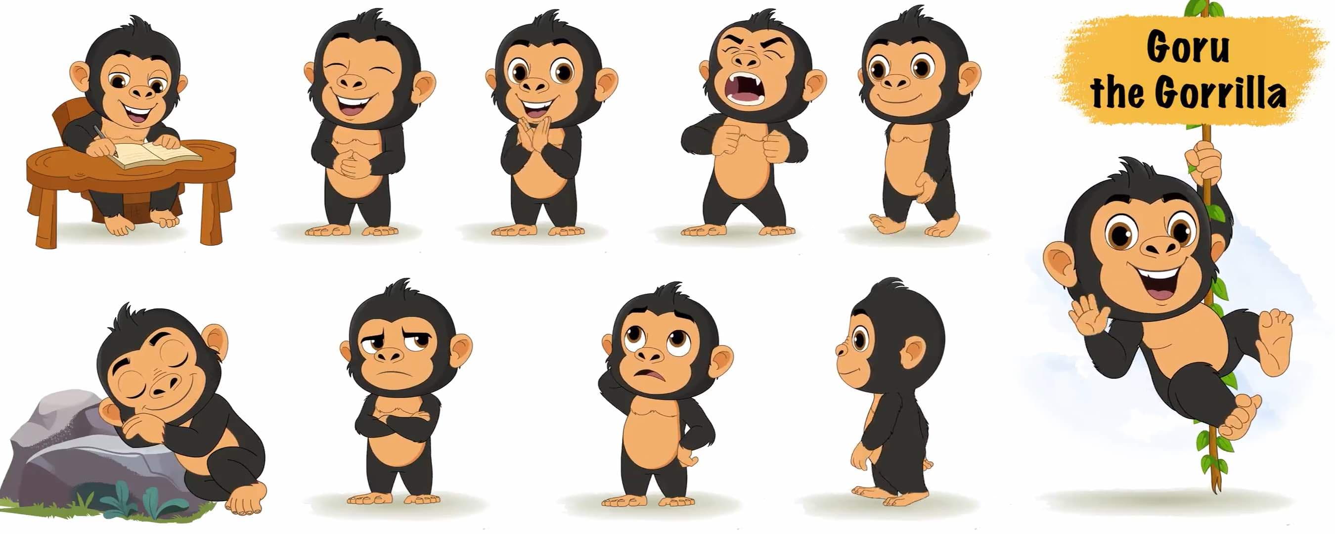Gorilla character vector animated cartoon model sheet AKA Goru The Gorilla