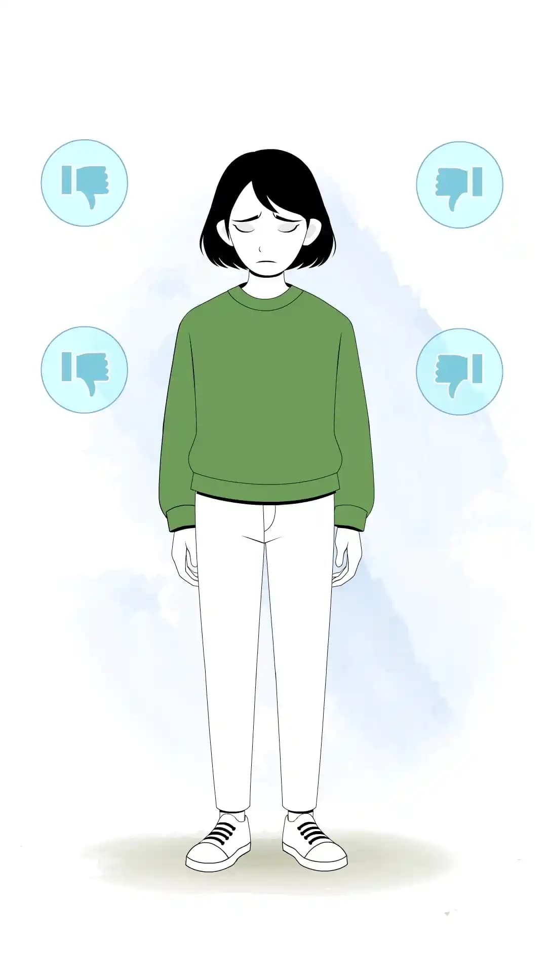 Young girl sad front animated vector cartoon character AKA Sinhari