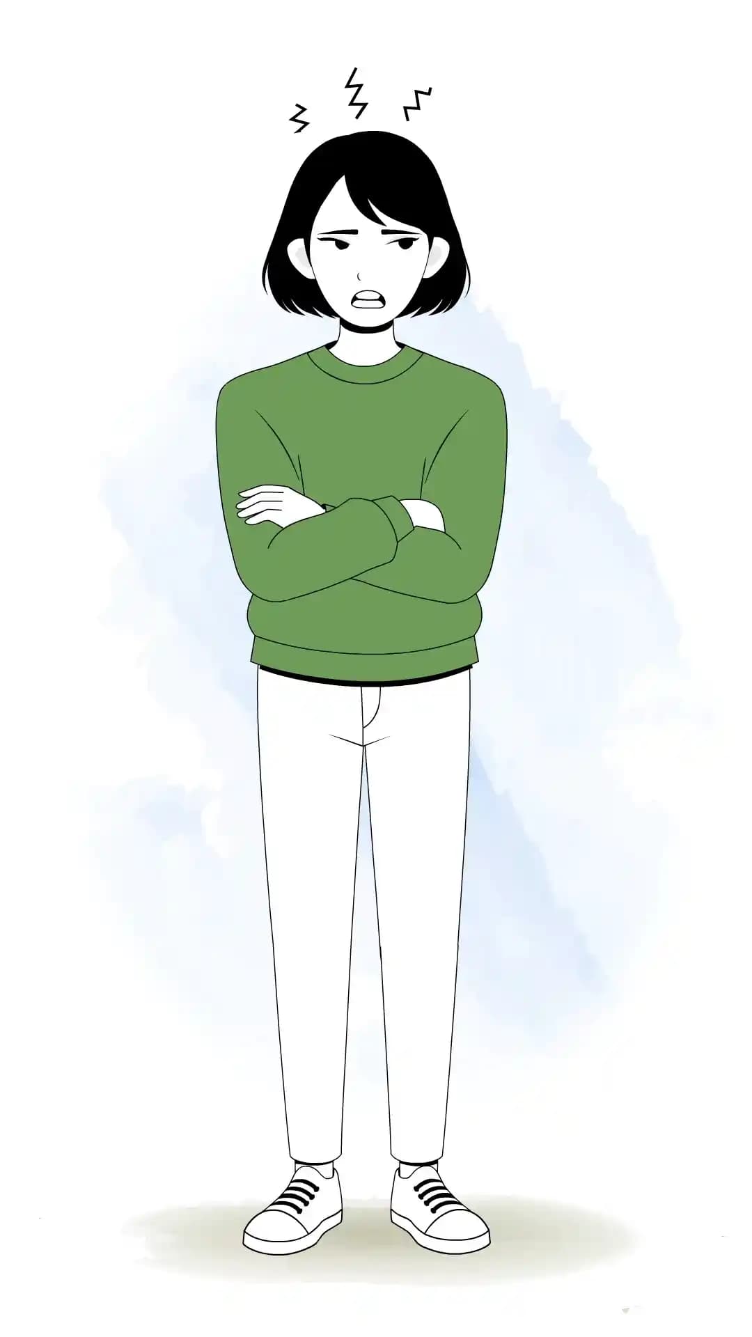 Young girl Front annoyed animated vector cartoon character AKA Sinhari