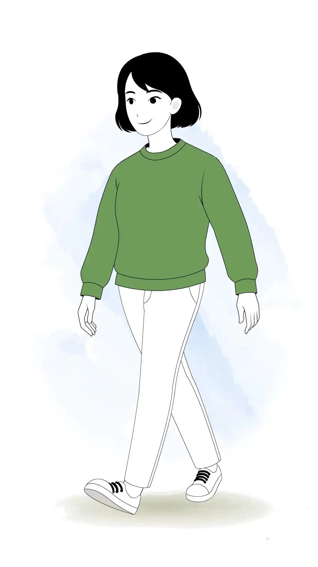 Young girl one third walk animated vector cartoon character AKA Sinhari