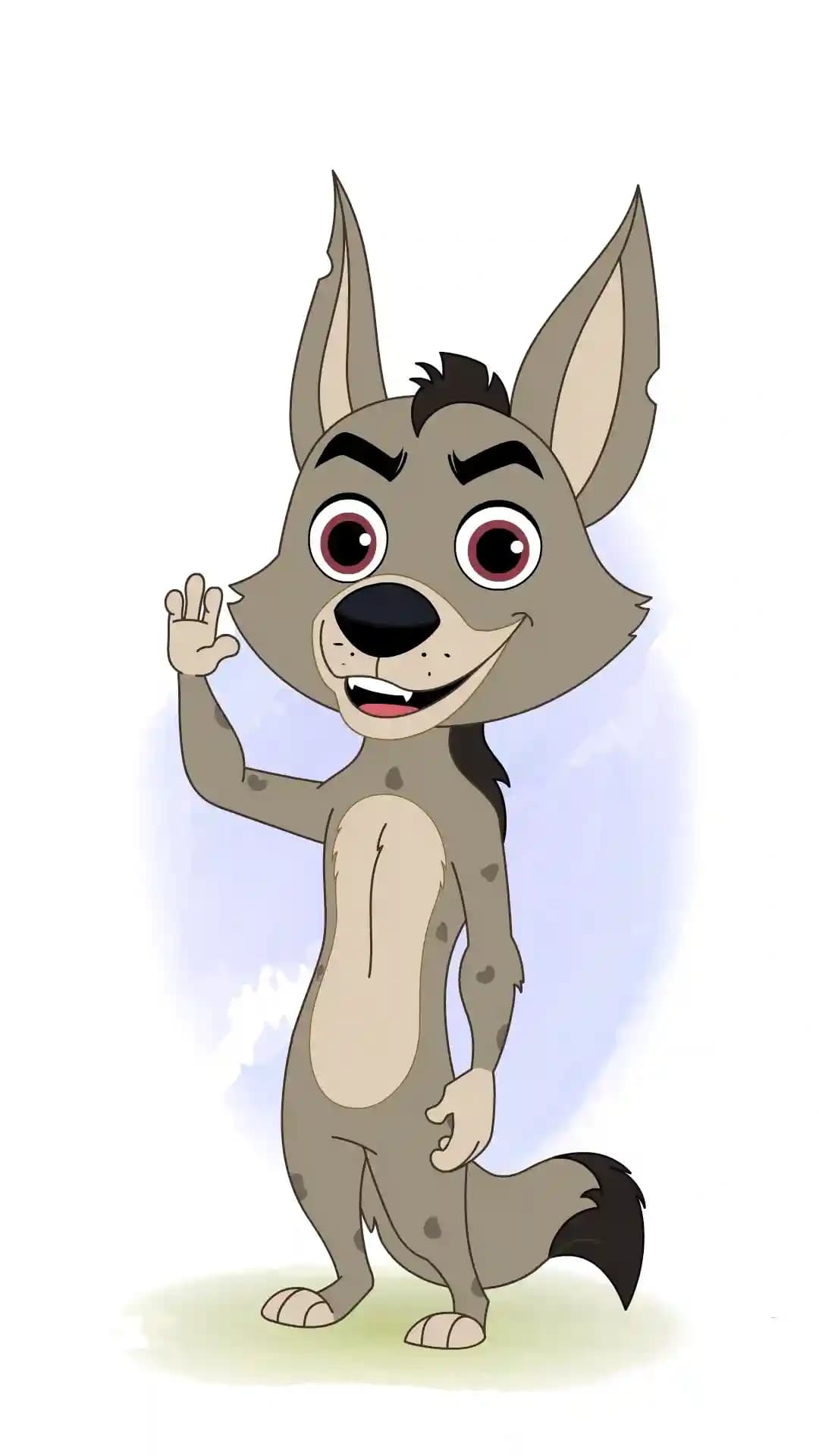 Hyena saying hello animated vector cartoon character AKA Nyx