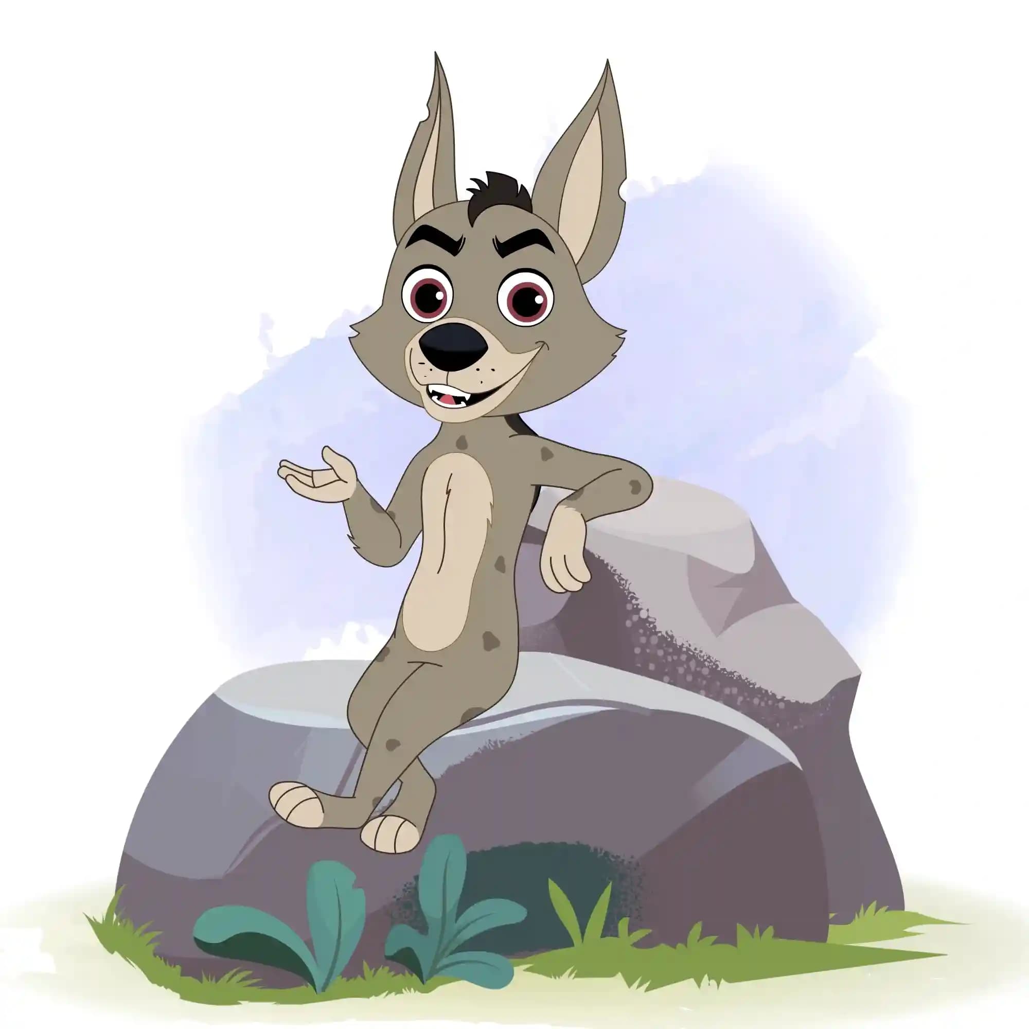 Hyena sitting pose animated vector cartoon character AKA Nyx