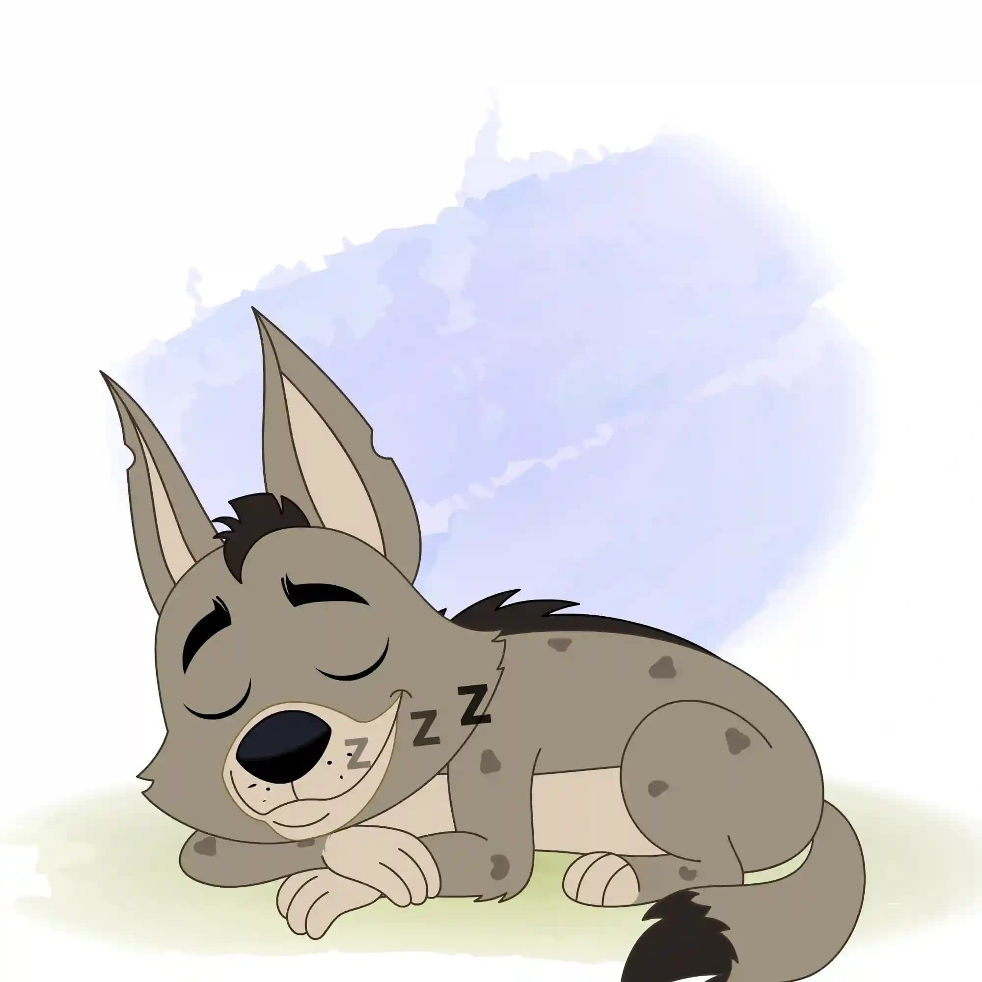 Hyena sleeping pose animated vector cartoon character AKA Nyx