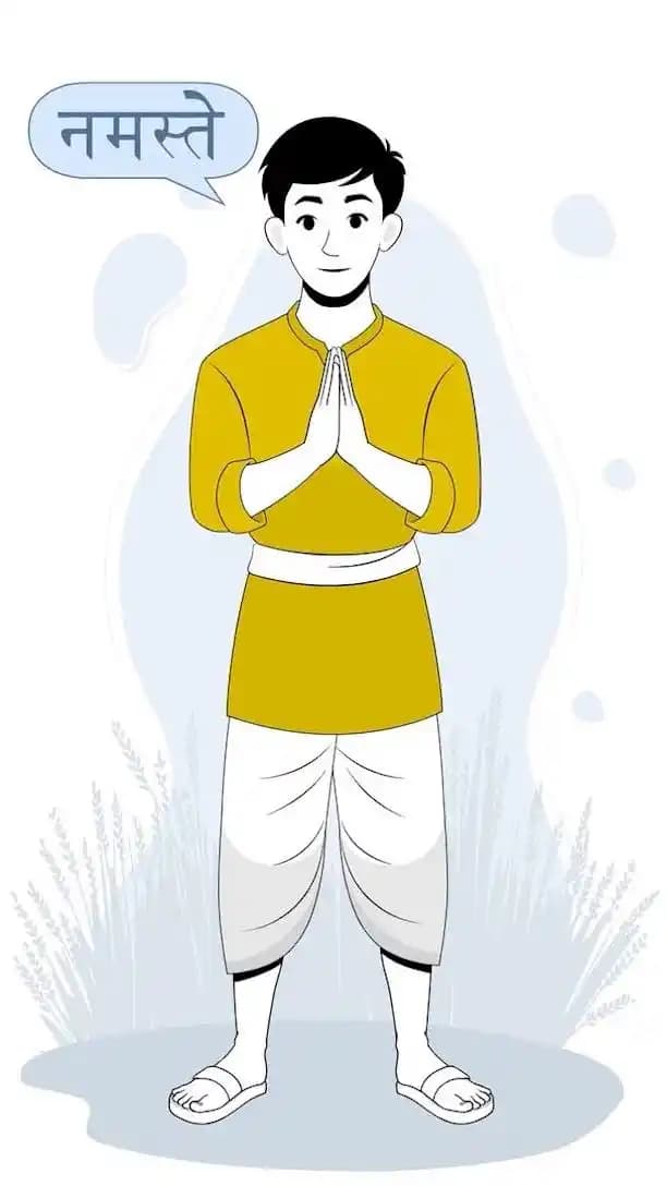 Indian village farmer animated character doing namaste vector pose AKA Bhupender