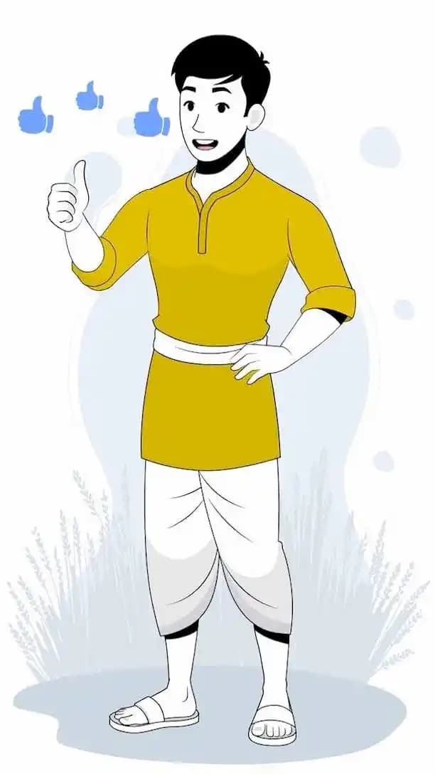 Indian village farmer animated character doing thumbs up vector pose AKA Bhupender