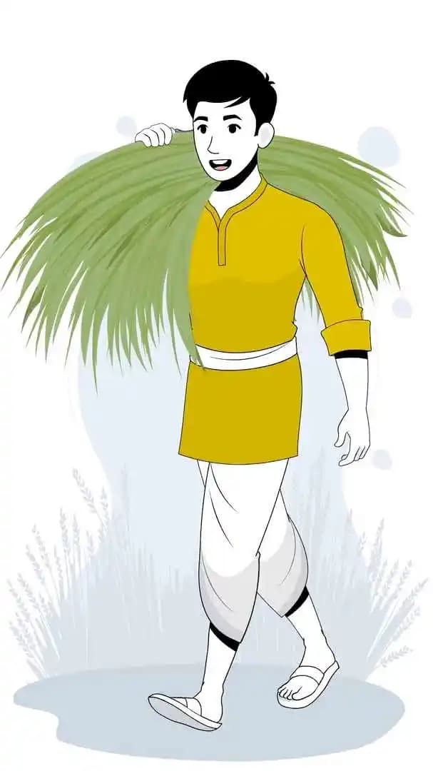 Indian village farmer animated character walking with grass vector AKA Bhupender